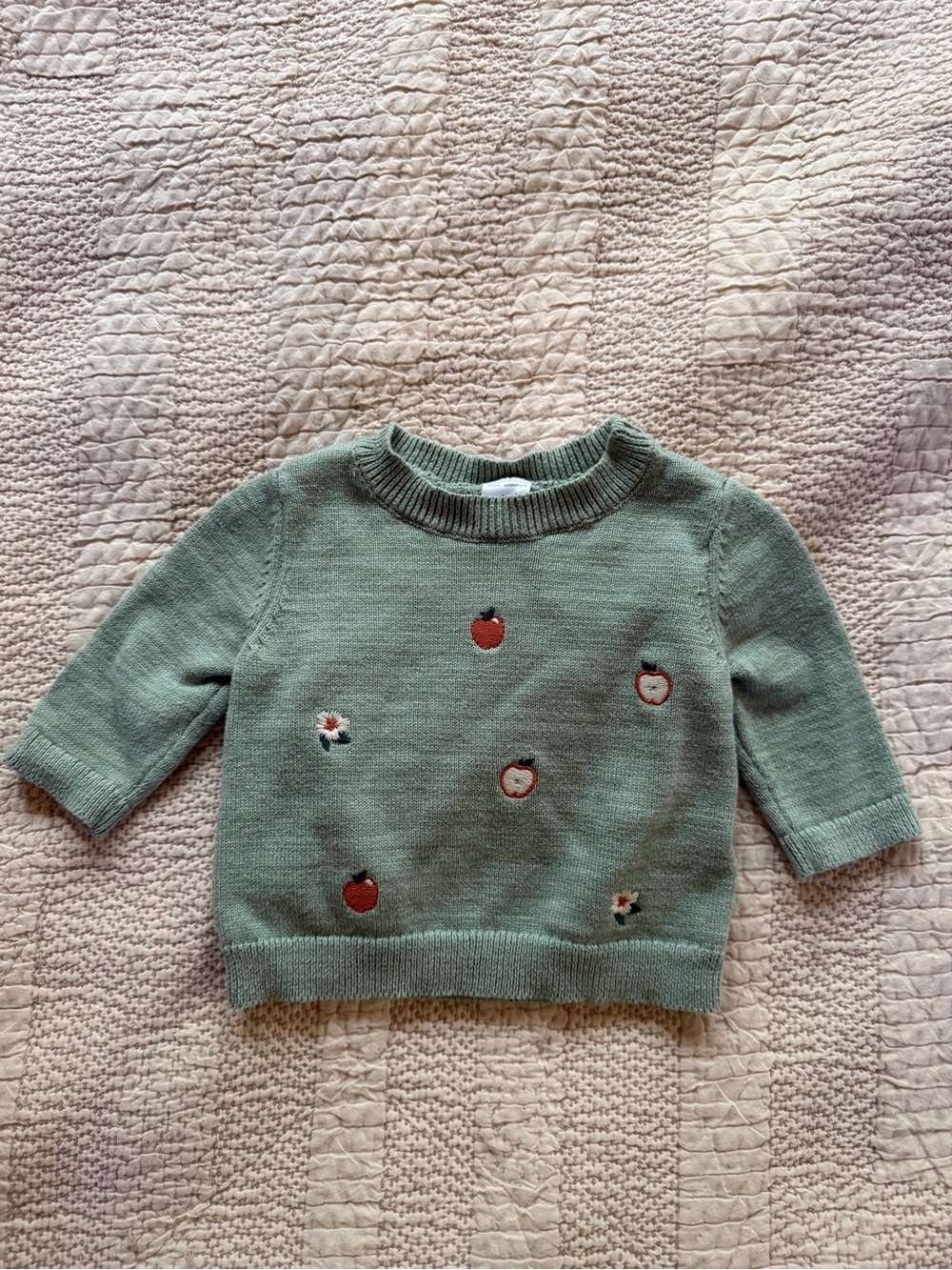Carters Green Knit Sweater with Apple Embroidery 3 months